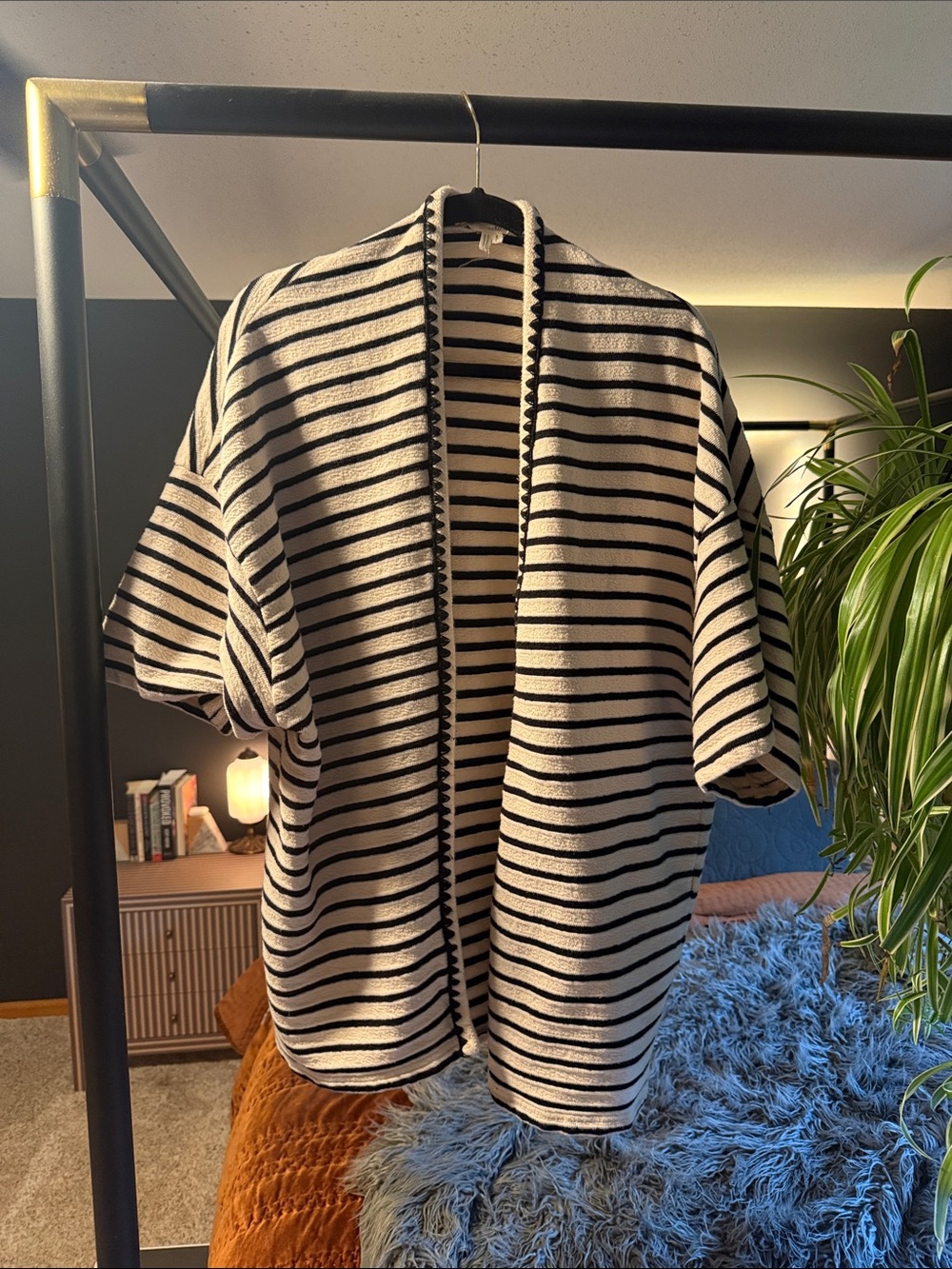 Anthropologie navy and White Striped Open-Front Cardigan